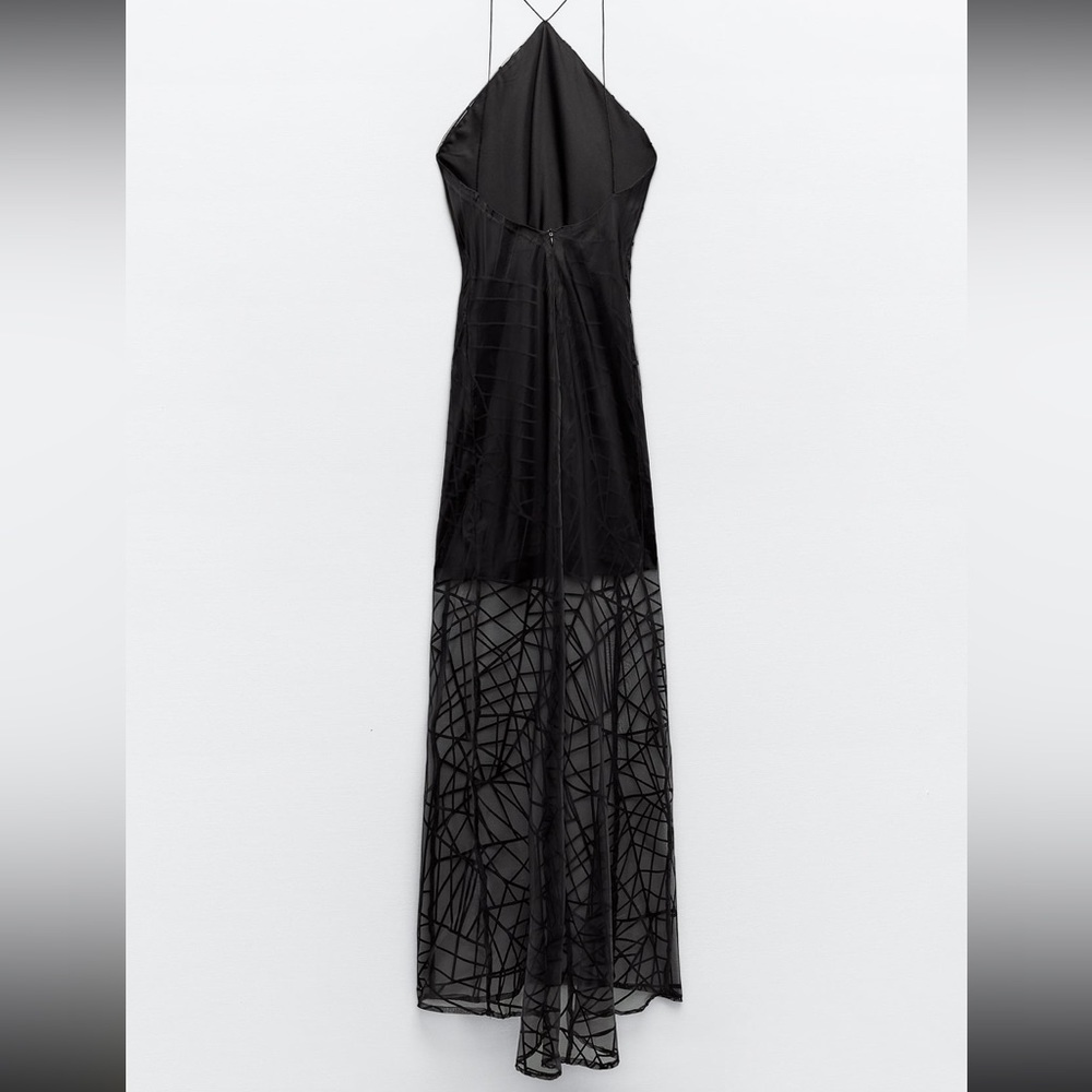 Zara Black Sheer Midi Slip Dress - Picture 6 of 11